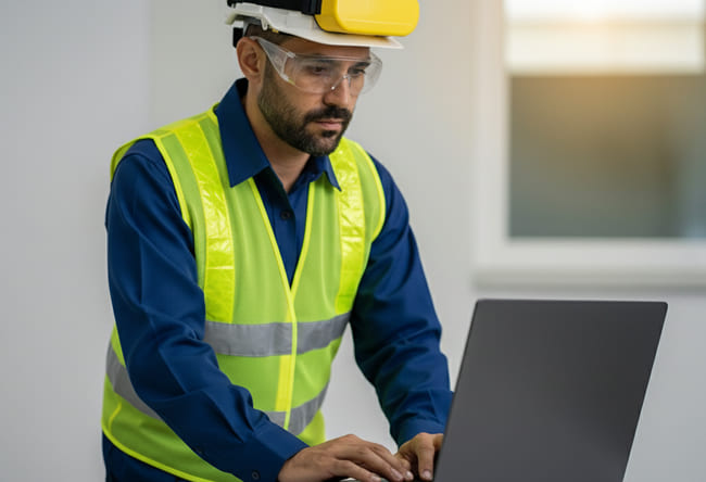 profissional em segurança do trabalho usando software GST