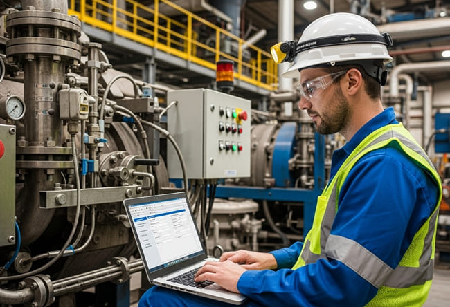 profissional gerenciando maquinas com o software nr12 da gst